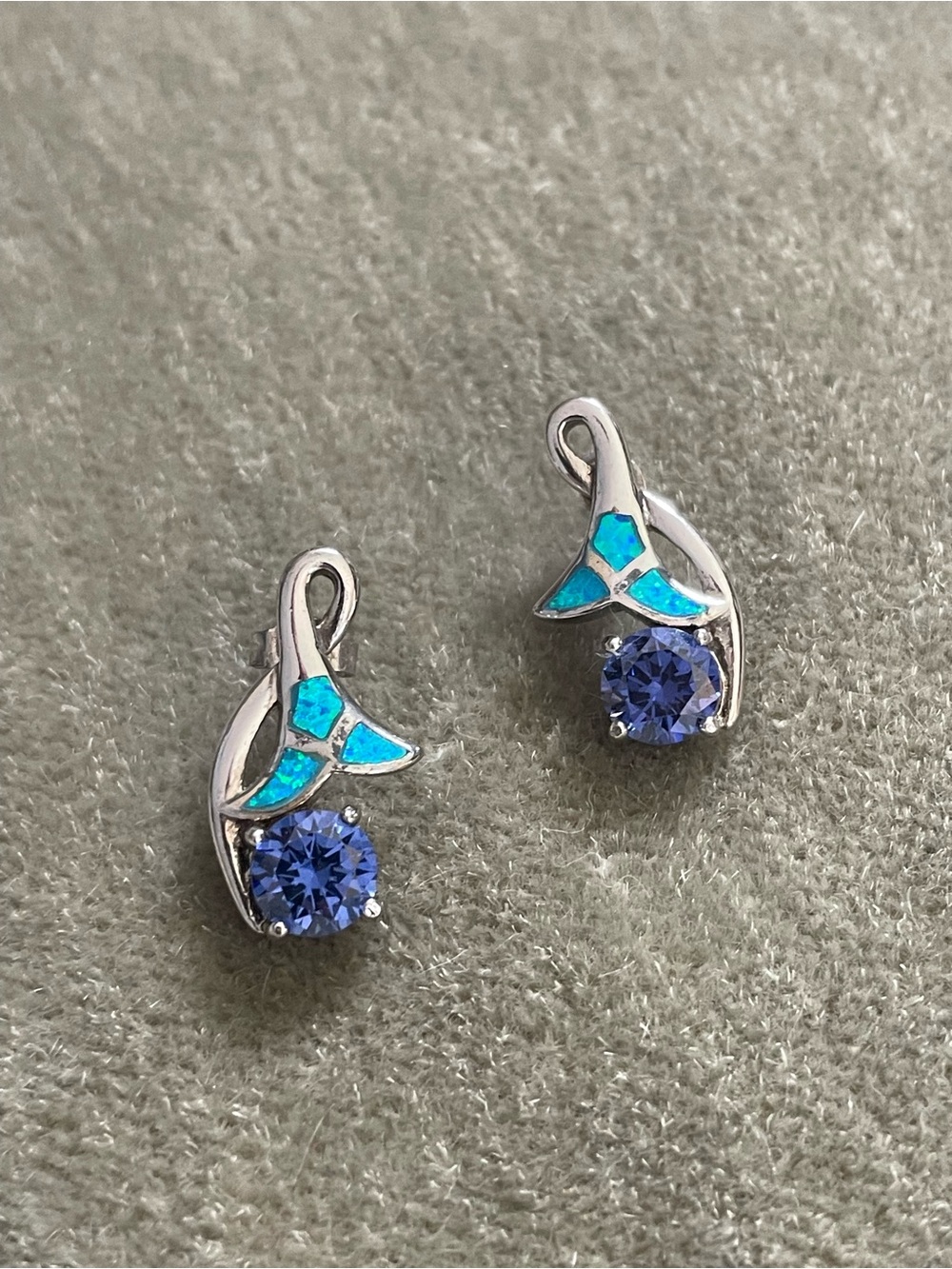 Blue Opal & Tanzanite (5mm) Mermaid Tail Stud Earrings - Sterling Silver 925